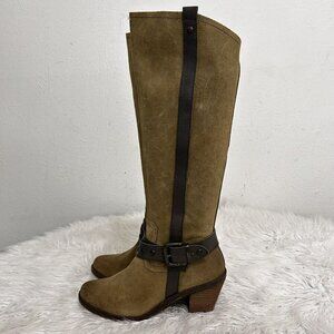 OTBT Brule Women's Sz 7M Suede Leather 17” Knee-High Boots Heel Side-Zip Buckle